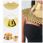 Load image into Gallery viewer, FAYOUM African Statement Maxi Gold Beaded Choker Necklace &amp; Bracelet
