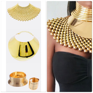 FAYOUM Collana girocollo e bracciale con maxi perline dorate africane